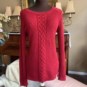 Jeanne Pierre Red Cable Knit Sweater 100%Cotton